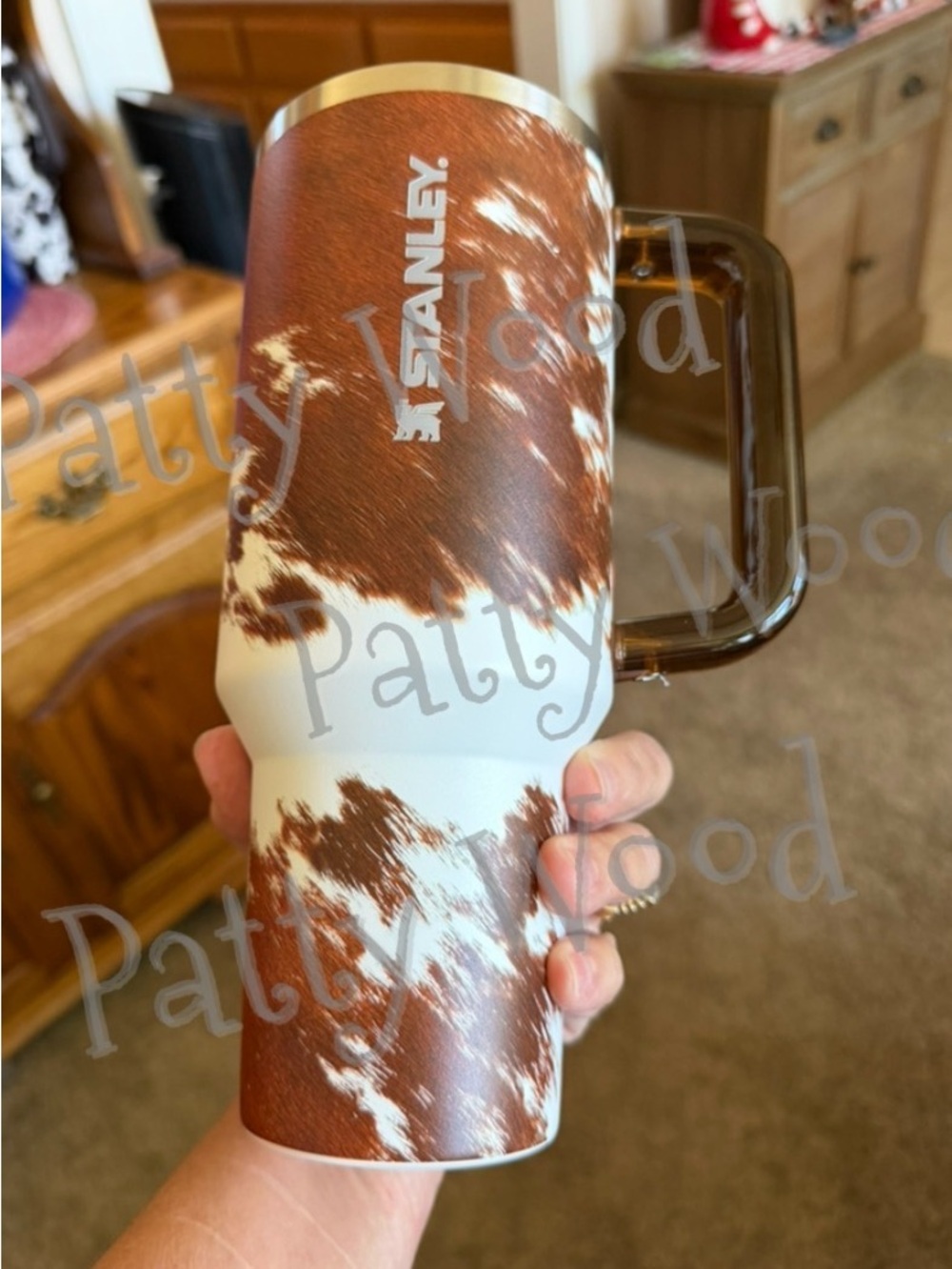 Kasey Musgrave Stanley Brown and White Cowhide Pattern Travel Mug with Handle - Picture 3 of 4